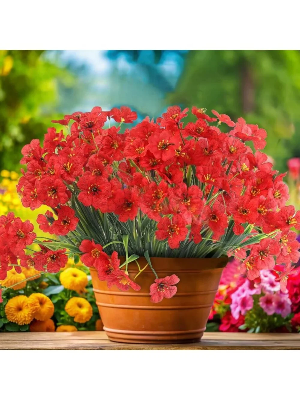 24 Red Artificial Flowers - Vibrant Fake Plants for Indoor/Outdoor Decor